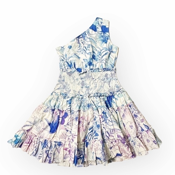 NWT Rococo Sand Amaya One Shoulder Floral Print Mini Dress, Size S, Color Blue - Picture 3 of 16